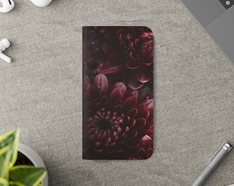 Chrysanthemum Pattern Phone Flip Case | Burgundy and Deep Red All-Over Floral Wallet | iPhone & Samsung Galaxy