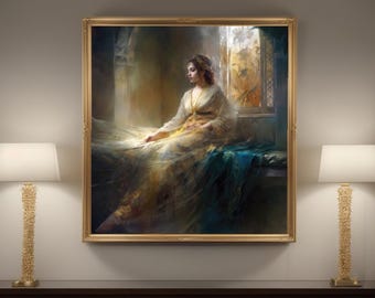An Arabic Princess Wearing a Stunning Gold Dress: Print on Stretched Matte Canvas