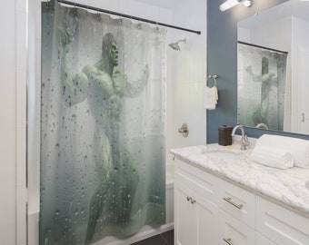 Hulking Monster Hulk-Inspired Shower Curtain | Epic Steam & Water Droplets Bathroom Decor