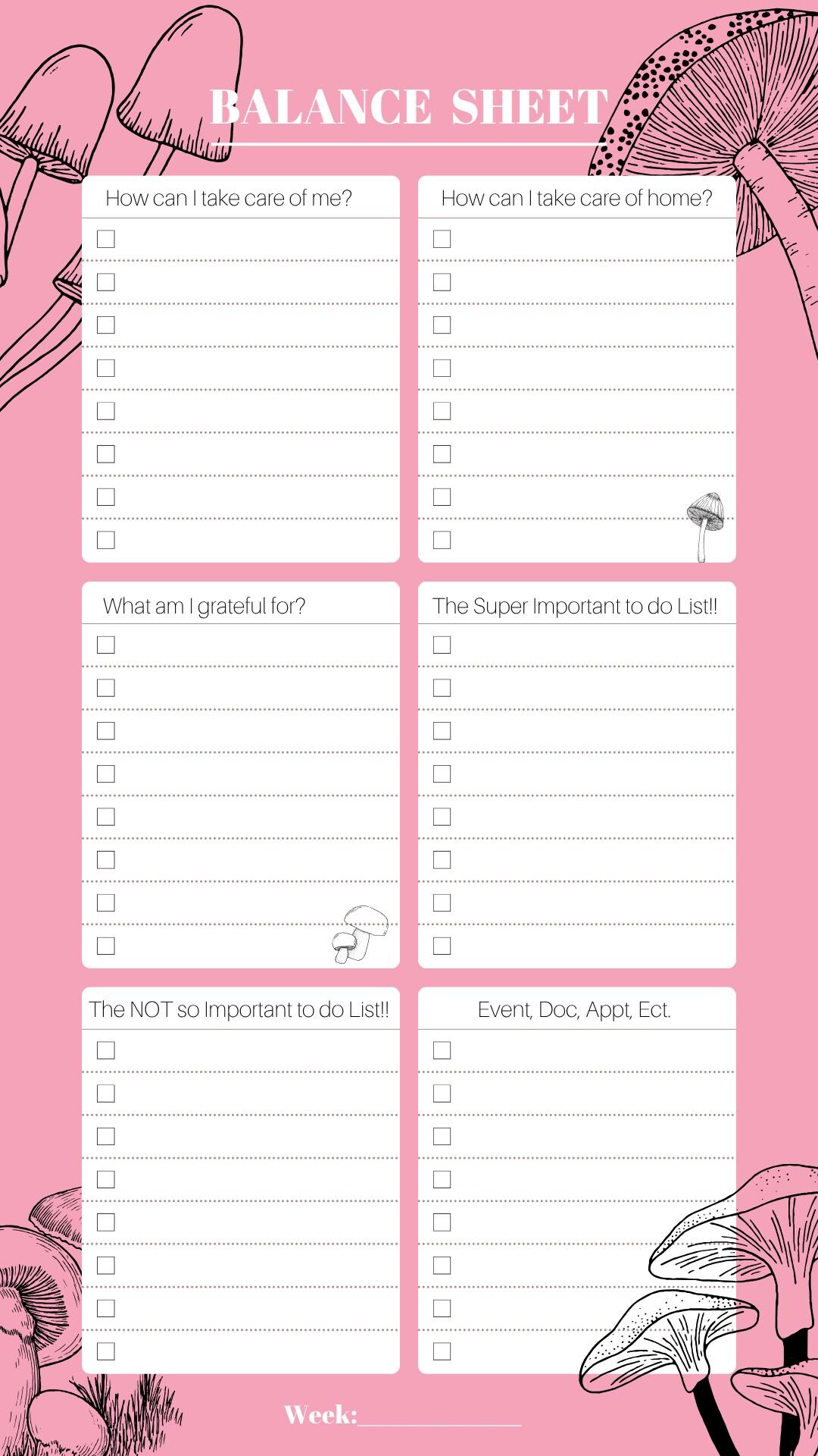 Mushroom to Do List, Accountability List, Life Balance Work Sheet - Etsy