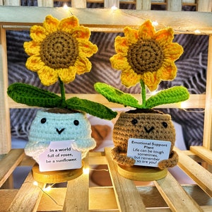 Handmade Crochet Sunflower With Smiling Face,Crochet Positive Flower Set,DIY Crochet Accessories,Thanksgiving Gift