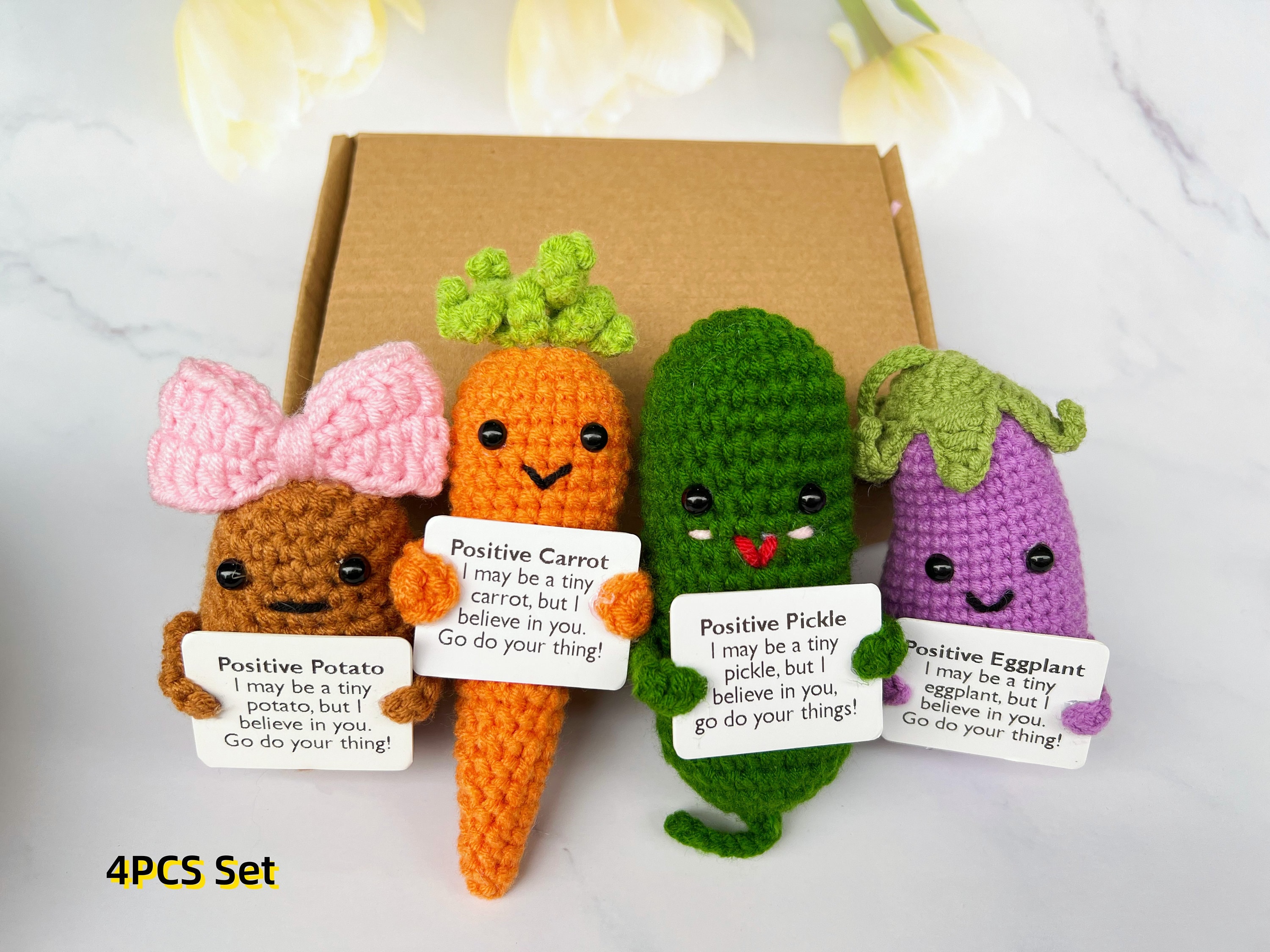 5PCS Crochet Figurines & Knick Knacks-positive Potato-emotional Support  Pickle-crochet Lemon/tomato/peanut-crochet Vegetables Desk Accessory 