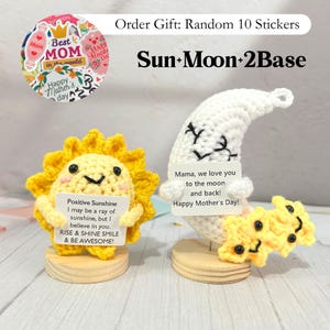 Crochet Moon and Sun, Cheer Up Gift, Desk Decoration, Sticker