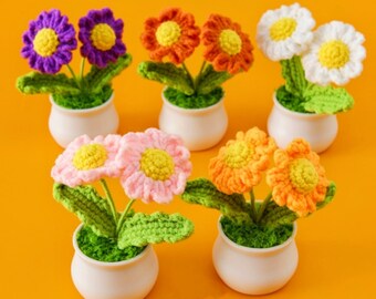 Plante en pot de marguerite au crochet mignon, fleur tricotée à la main dans un pot, décor de fleur au crochet, bureau/maison/chambre/décor de table, cadeau pour elle, cadeau d’anniversaire