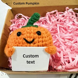 Peluche Zucca Fatta A Mano All'Uncinetto Con Biglietto Ispiratore, Decorazione Autunnale E Anti-Stress