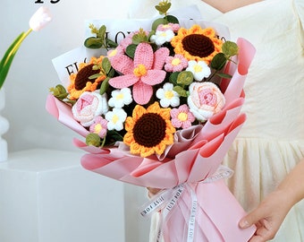 Handmade Crochet Roses/Sunflowers/Daisies/Tulips,Artificial Bouquet,Gift For Mom,Wedding Decor,Mother's Day Gift,Birthday Gift,Anniversary