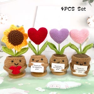 Handmade Crochet Heart Potted Plants,Crochet Sunflower With Heart,Red Heart,Holiday Gift,Thank You Gift,Gift For Her,Father's Day Gift