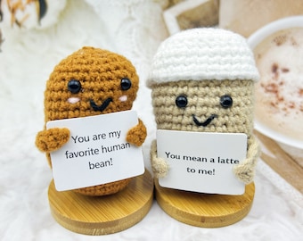 Handmade Crochet Coffee Bean & Cup Set: Emotional Support Decor, Mother's Day Gift