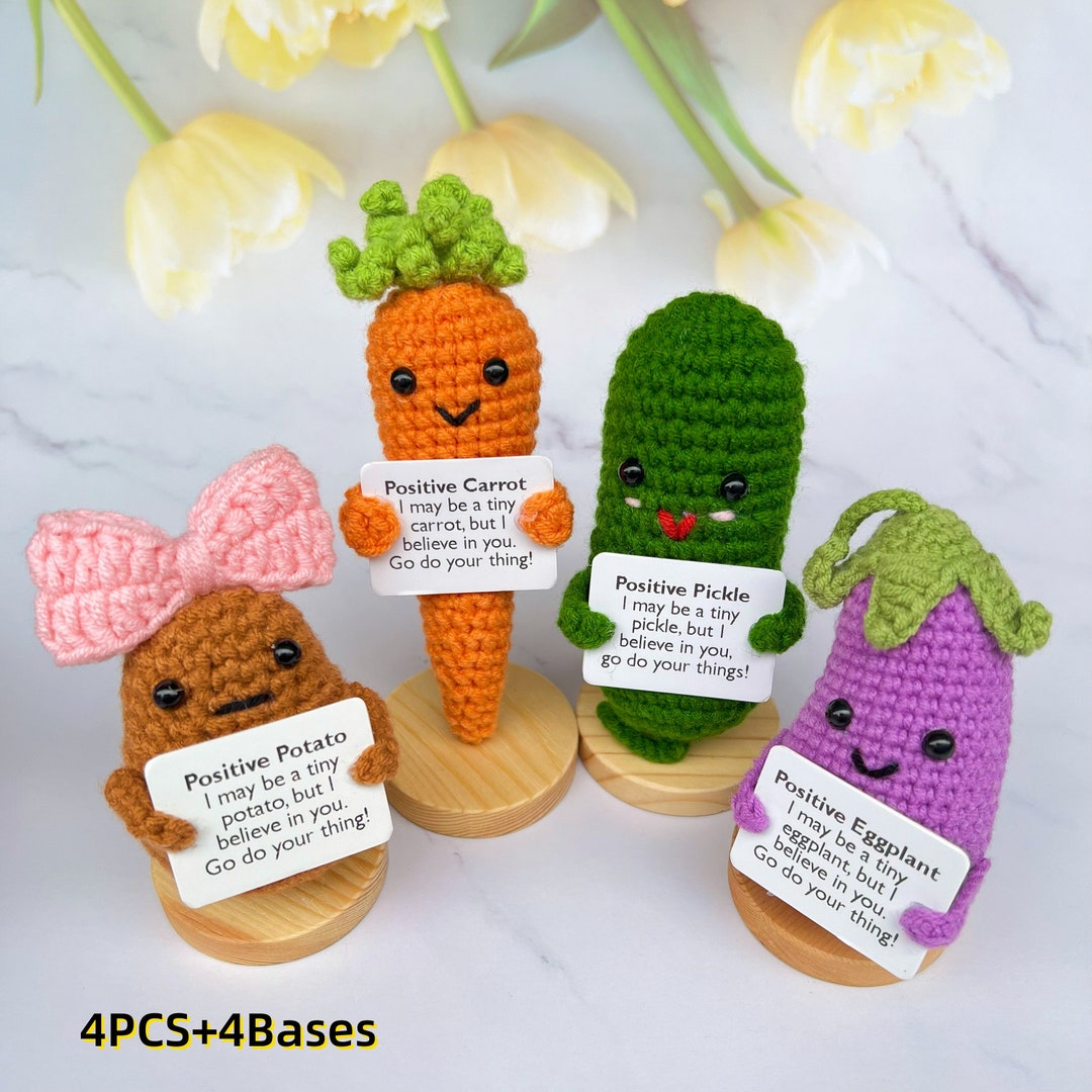 Crochet Emotional Support Pickle, Positive Eggplant and Caring Carrot ,desk  Accessory,christmas Gift,handmade Knitted Healthy Vegetable Set 