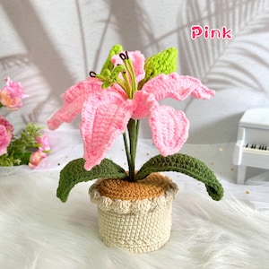 Handmade Crochet Lily Pot Plant, Knitted Lily Flower, Custom Lily, Teacher/Friends/Anniversary/Birthday Gift, Artwork Lily Decor