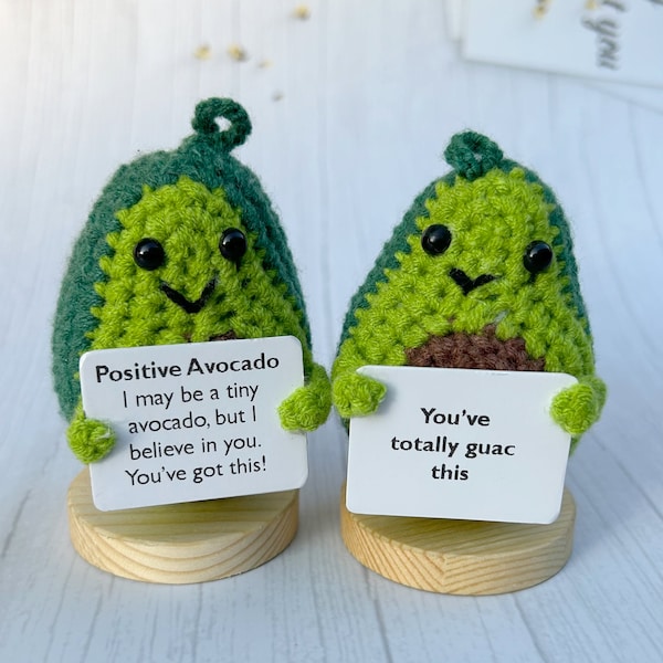 Cute Crochet Avocado Ornament,Handmade Crochet Food Plush with Positive Cards,DIY Crochet Accessories,Mother's Day Gift,Amigurumi Avocado