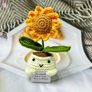 Handmade Crochet Sunflower In Pot – Emotional Support Gift With 'Thank You For Helping Me Grow' Card