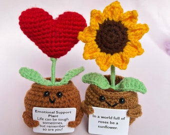 Crochet Emotional Support Plant,Crochet Sunflower/Heart, Handmade Mental Health Gift for Family/Friends/Coworkers,Break Up Gift,Divorce Gift