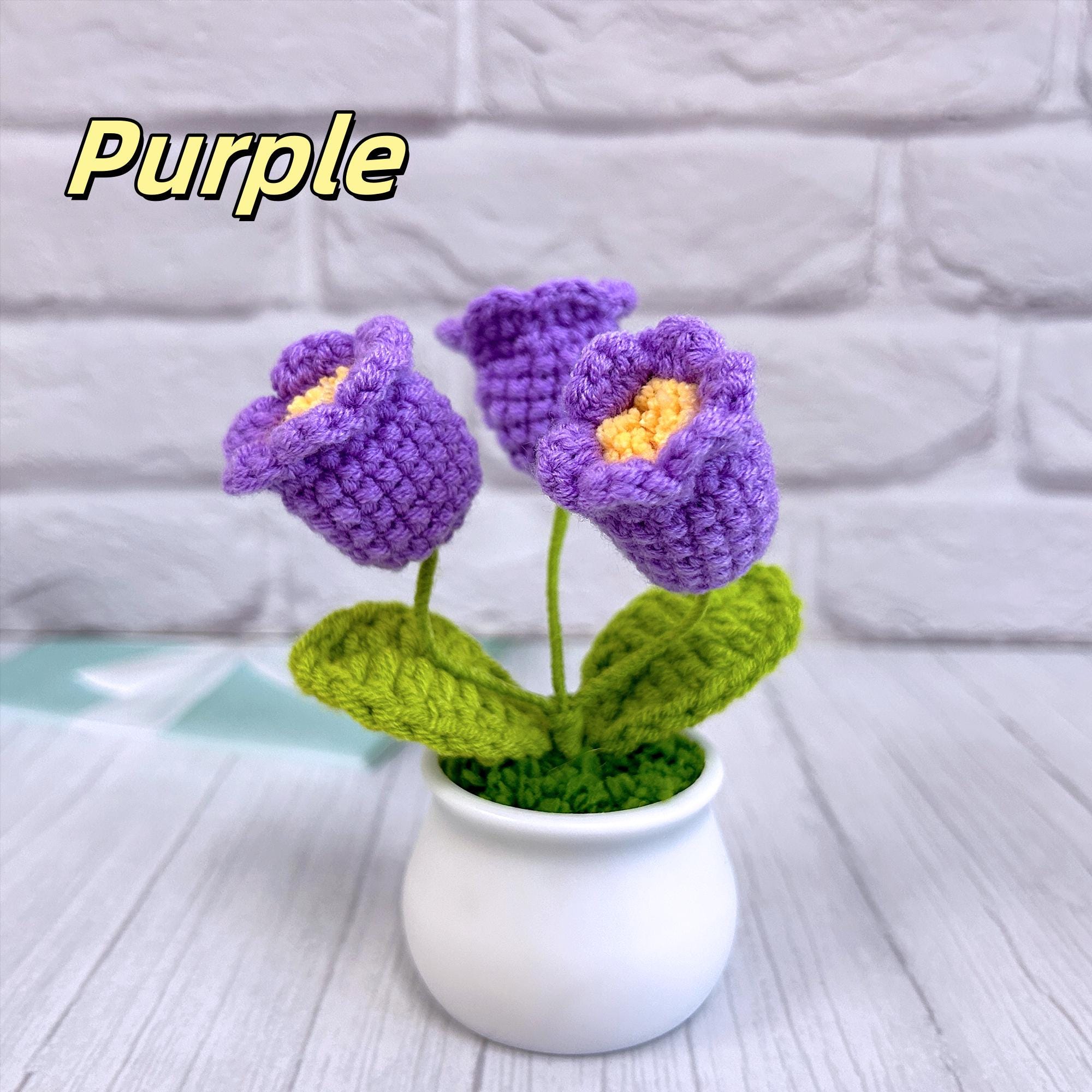 Mini Pianta In Vaso Mughetto Fatta A Mano All'Uncinetto - Fiore Realistico In Lana Per Decorazione Casa, Tavolo, Auto (Bianco)