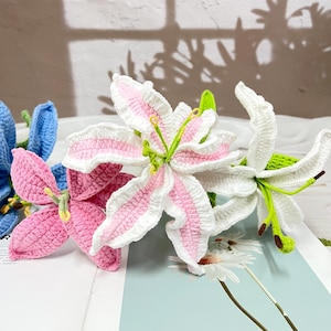 Handmade Crochet Lily Flowers,Knitted Flower Bouquet,Anniversary/Birthday Gift,Floral Home Decor,Lily Flower Arrangements