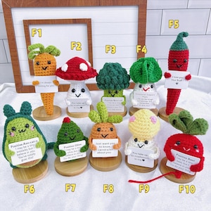 10PCS fruit and vegetable family,Crocheted Vegetables,Crocheted Broccoli.Emotional Support vegetables,Desktop Ornaments,Office Decorations