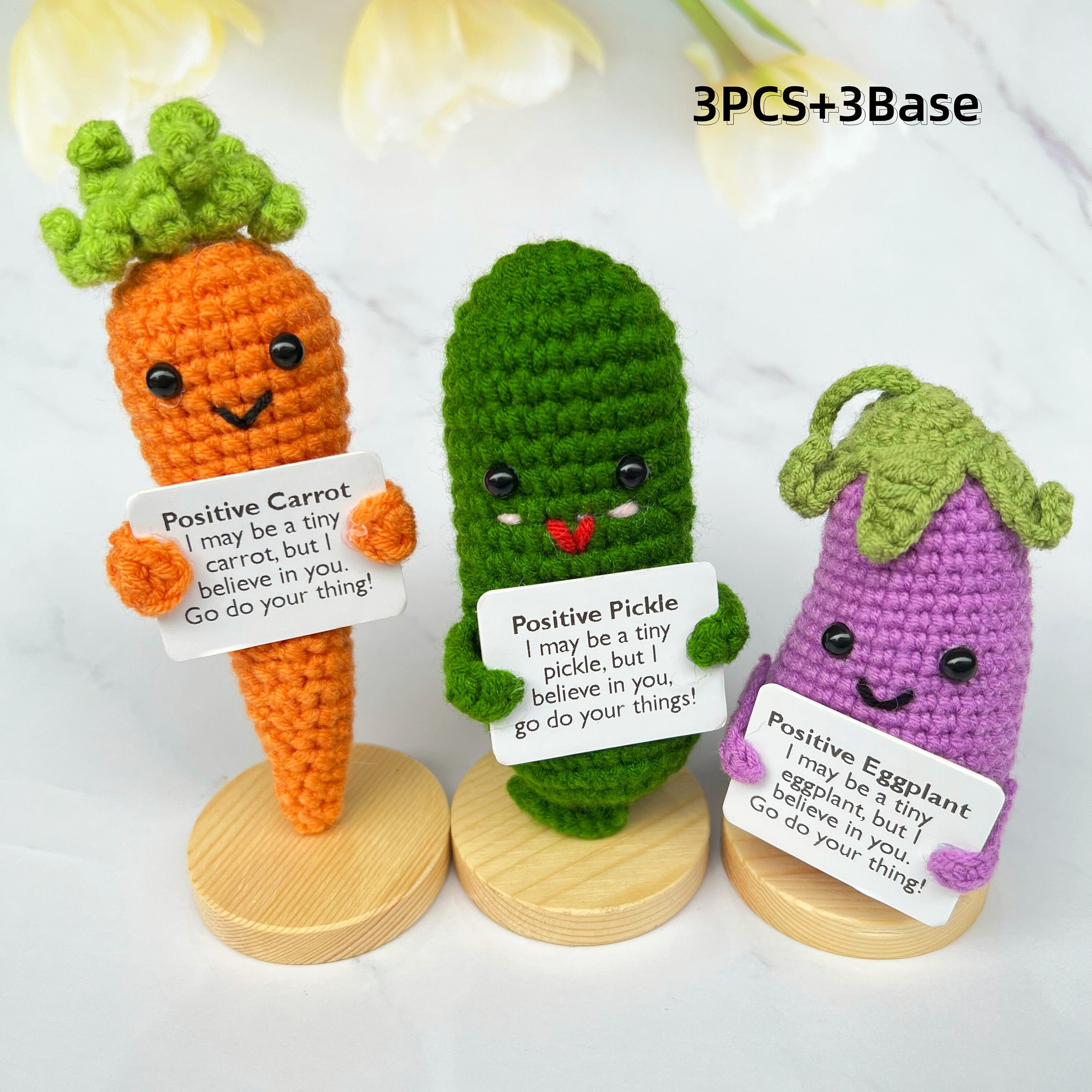 Positive Vegetables Family Set-cute Crochet Desk Accessory-positive Pickle/potato/tomato/carrot/eggplant-handmade  Gifts-valentine's Day Gift 