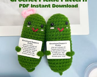 Handmade Crochet Emotional Support Pickle Pattern with Bow (PDF Pattern)