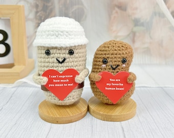 Handmade Crochet Coffee Bean & Cup Set: Emotional Support, Mother's Day Gift