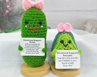 Handmade Crochet Pickle/Avocado,Emotional Support Pickle,Emotional Support Avocado,You are a big dill Gift,Crochet Sour Cucumber,Desk Decor