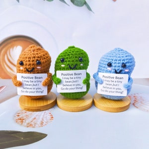 Haricots au crochet faits main, Haricots positifs au crochet pour vente en gros, Nourriture au crochet avec carte positive, Cadeau pour elle/lui, Cadeaux pour les amateurs de café, Décoration de bureau