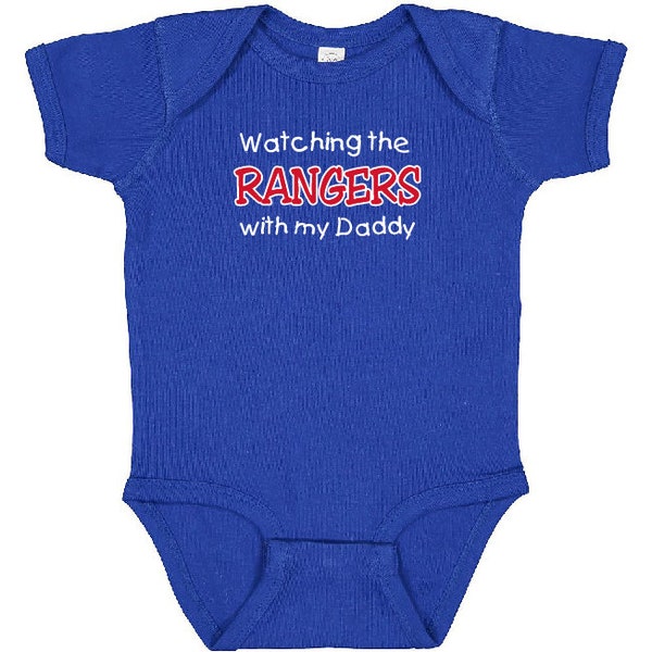 New York / Texas Gear for Baby Boy - Watching the Rangers with my Daddy - Bodysuit Outfit - Royal