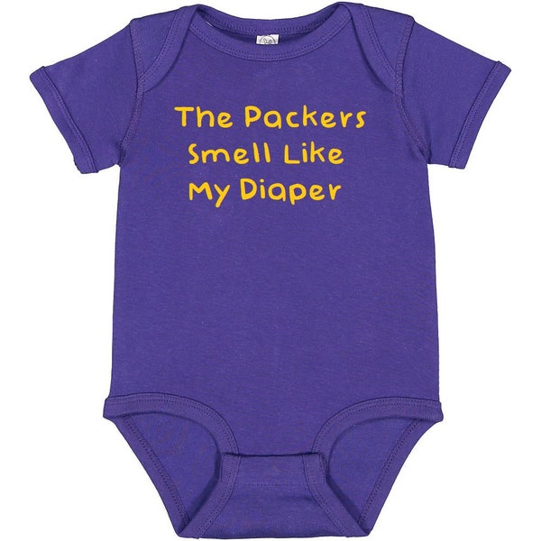 Viking Fans Gear for Baby - The Packers Smell Like My Diaper - Bodysuit Outfit - Purple