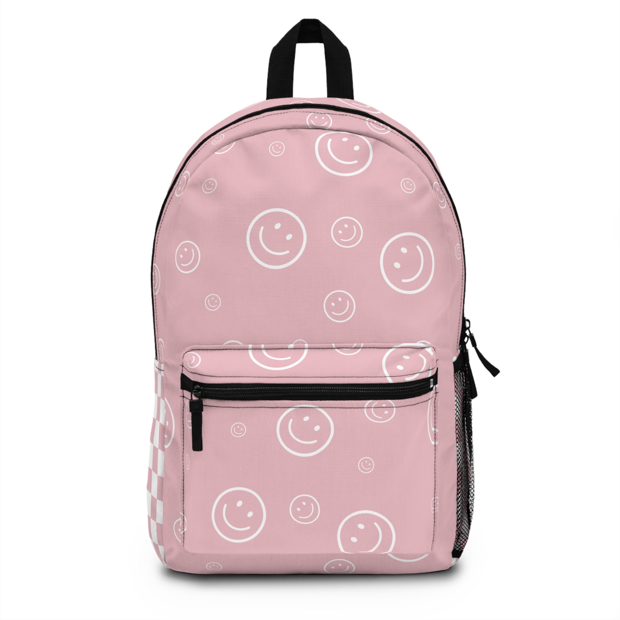 Pink Smiley Face Backpack - Durable, Lightweight, and