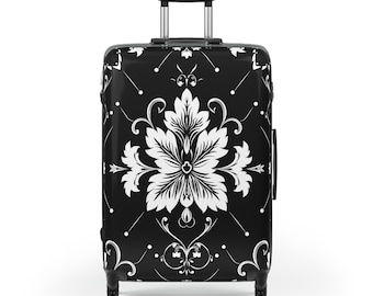 Black & White Tessellated Suitcase - Stylish Travel Luggage with 360 Wheels and Lock