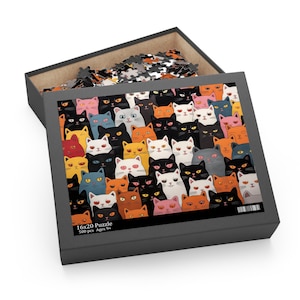 Mozaïekpuzzel van de kat van de Cartoon | 120/252/500 stuks | Hoogwaardige spaanplaat | Geschenkdoos | Glanzend afgewerkt