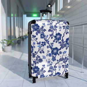 Blue Minimalist Floral Suitcase - Stylish and Durable Travel Essential  Swivel Wheels, Adjustable Handle, and Safety Lock