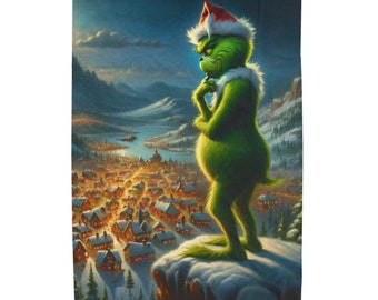 Grinch Overlooking Whoville Velveteen Plush Blanket - Cozy Christmas Decor