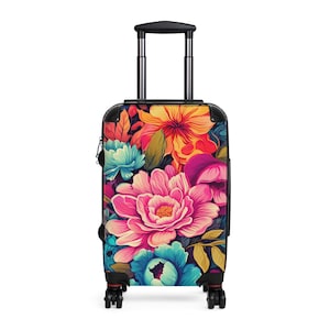Maleta bohemia con diseño floral colorido: equipaje de viaje rígido de policarbonato y ABS