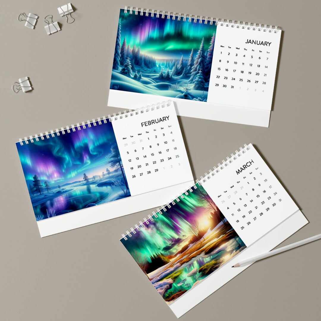 Aurora Borealis Desk Calendar 2024 Inspiring Seasonal Etsy