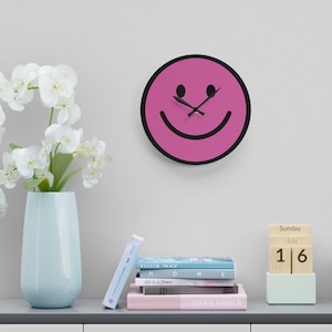 Unique Pink Acrylic Wall Clock - Smiley Face Design, Perfect for Home Décor
