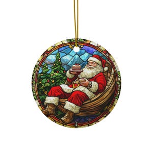 Décoration de Noël en céramique du Père Noël en train de manger un gâteau, héritage personnalisé parfait pour votre sapin