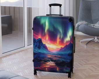 Aurora Borealis Suitcase | Night Sky Sea Themed Travel Luggage | High-Resolution Canvas Print Hard-Shell | Adjustable Handle