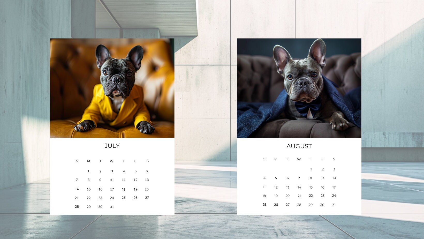French Bulldog Digital Calendar PDF A5 Downloadable Planner With