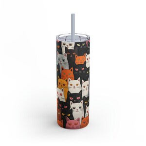 Cartoon Cat Mozaïek Tumbler 20oz - Maars Maker Gepersonaliseerd, roestvrij staal, dubbelwandig geïsoleerd, matte afwerking, BPA-vrij