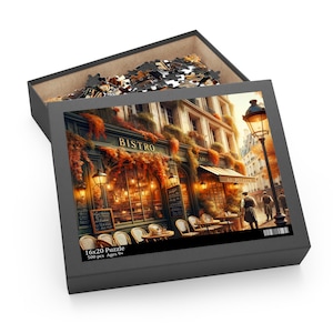 Paris Bistro Puzzle - Vintage Jigsaw, High-Quality Chipboard, 3 Sizes, Gift-Ready Box