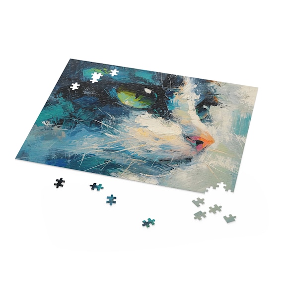 猫の肖像画ジグソーパズル - 魅力的な猫のアート、光沢仕上げ - Etsy 日本