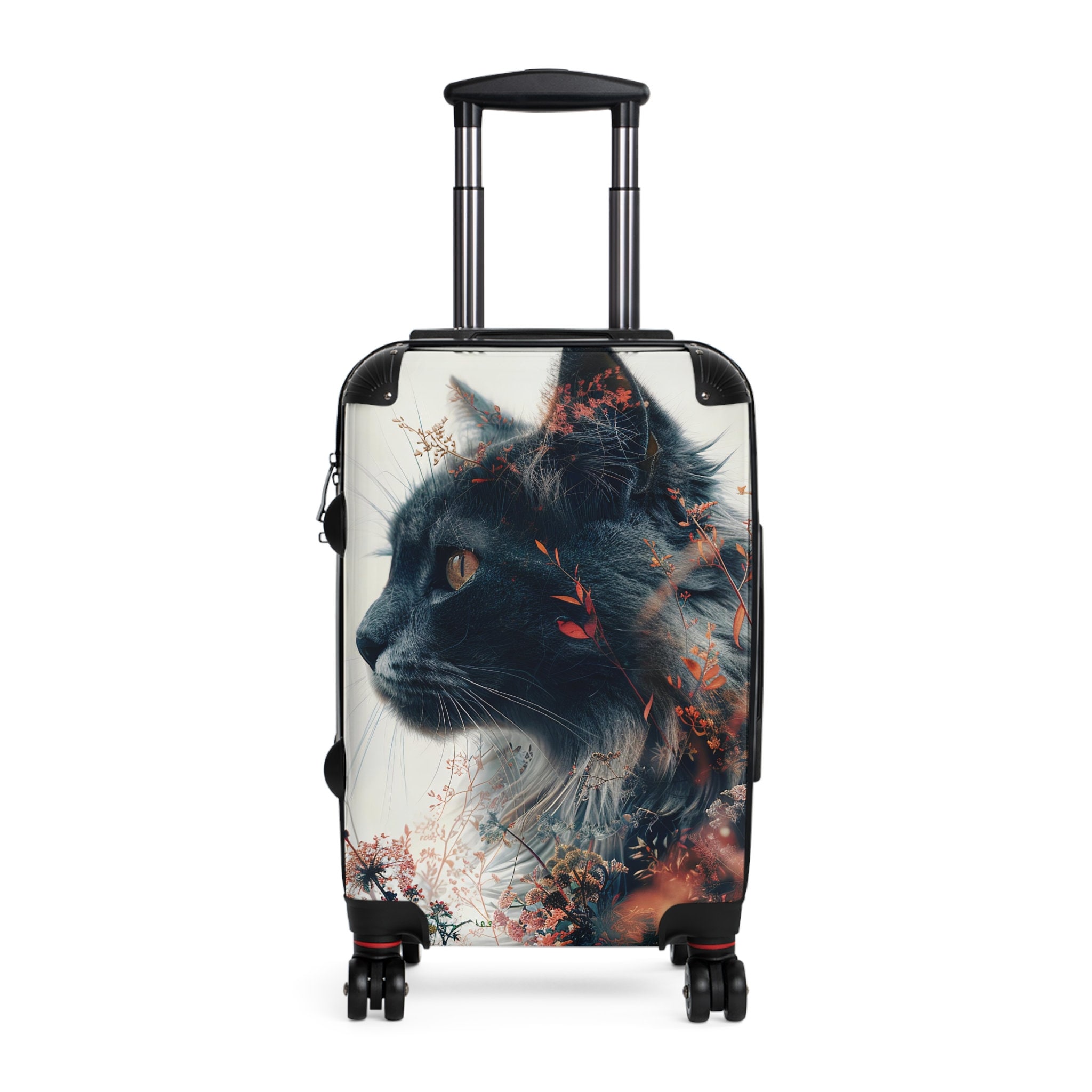 Floral Cat Face Suitcase - Distinct Whiskers Pattern, Hard-Shell Travel Luggage with 360 Swivel Wheels & Lock