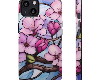 Stained Glass Cherry Blossom Phone Case - Dual Layer iPhone 16/13 Case