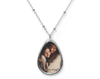 Custom Oval Photo Necklace for Mother's Day - Personalized Brass Pendant - insert photo and text