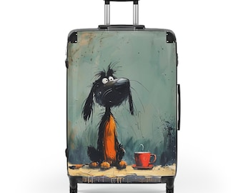 Dog and Cup Design Suitcase: Stylish Travel Luggage with 360 Wheels & Lock - Durable Polycarbonate, ABS Carry-On
