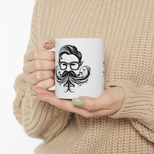 Taza de bigote personalizada - &quot;Mo Moustache, Mo Awareness&quot; - Taza de cerámica duradera de 11 oz para Movember