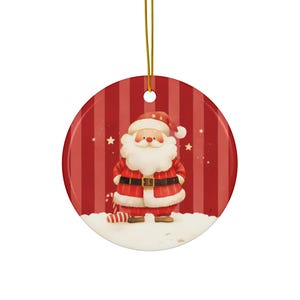 Adorable décoration de père Noël en céramique - Décoration de Noël rouge et blanche