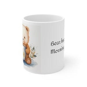 Ceramic Coffee Mug 11oz - &quot;Bear Hugs and Morning Mugs&quot; - BPA & Lead-Free - Microwave Safe
