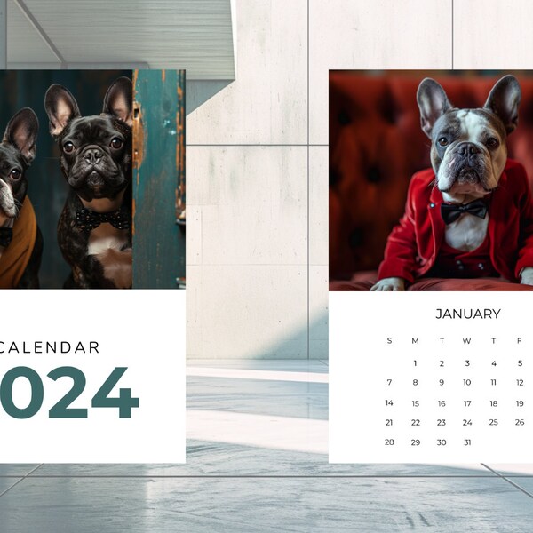 French Bulldog Digital Calendar PDF - A5 Downloadable Planner with Frenchie Suit