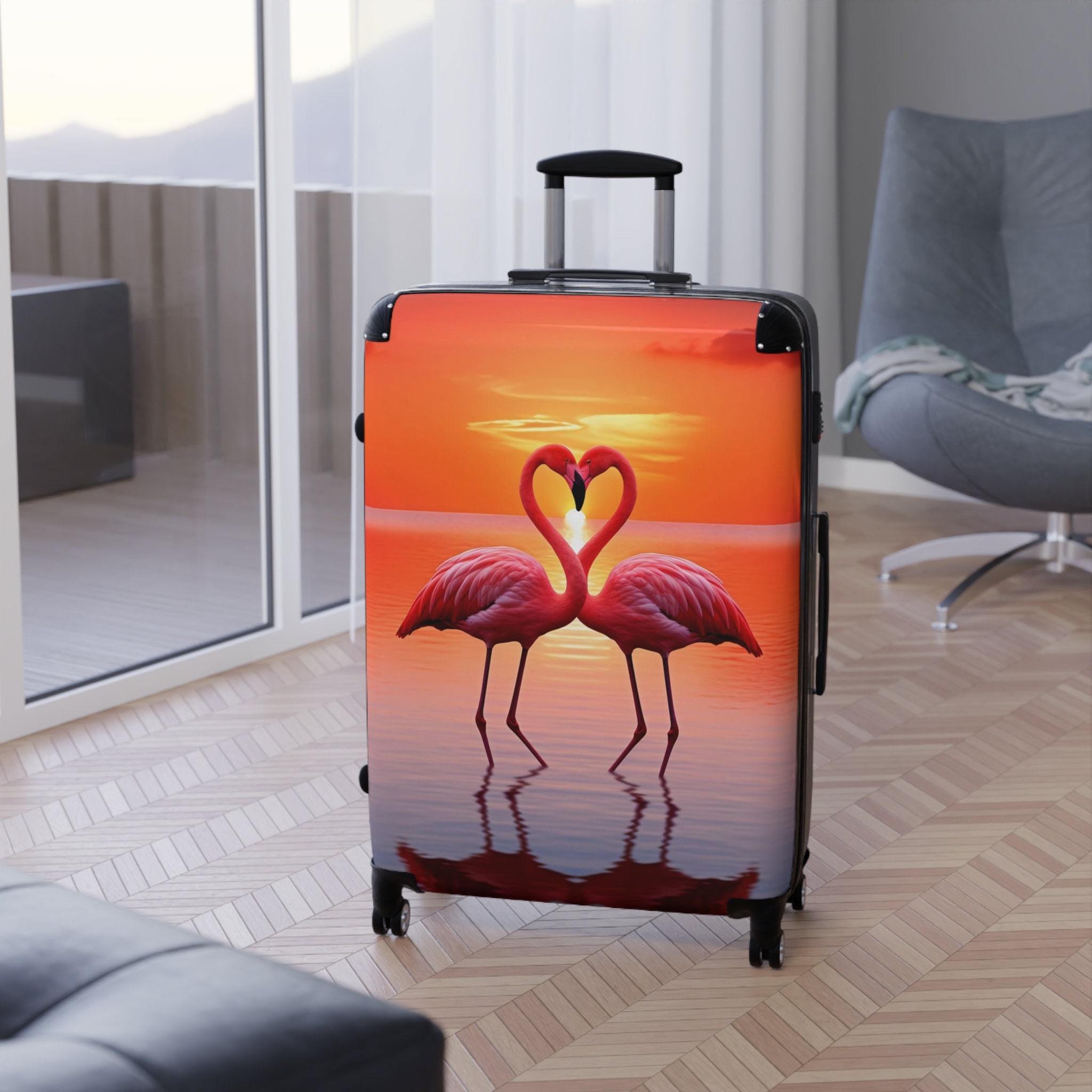 Suitcases Flamingo Heart Sunset Design Stylish Travel Luggage With 360 Swivel Wheels and Adjustable Handle Etsy Canada